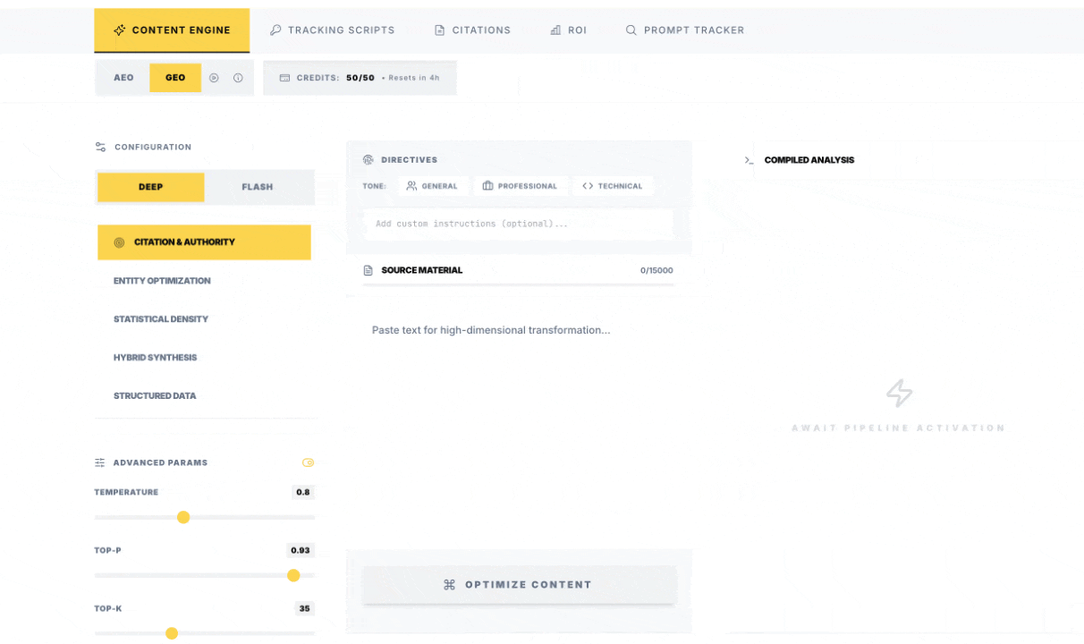 Onboarding map from Optimize to Publish to Tracking to Citations to the measurement layer: LLM Traffic.